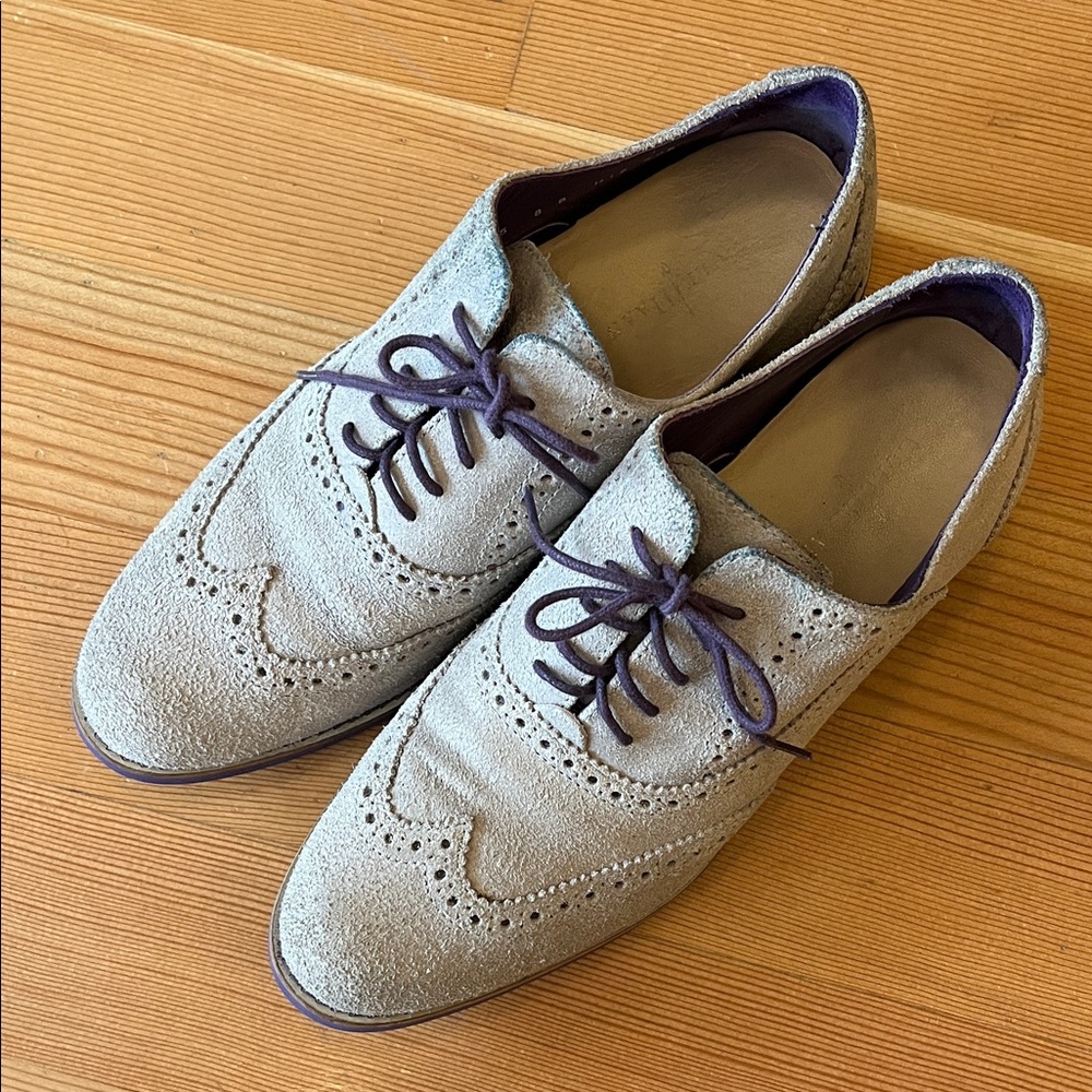 Cole Haan Suede Brogue Shoes - beige and purple